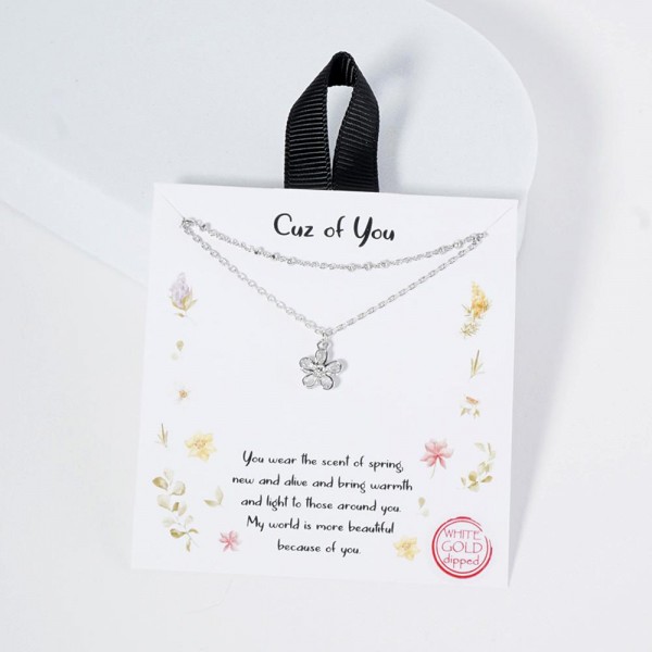 Wholesale layered Dainty Chain Link Necklace Cubic Zirconia Flower Pendant L Ext