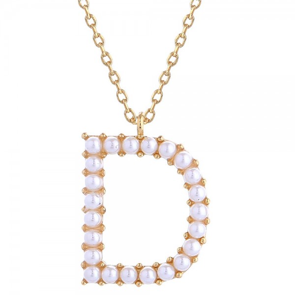 Wholesale do Everything Love Chain Link Necklace Pearl Studded Initial Pendant L