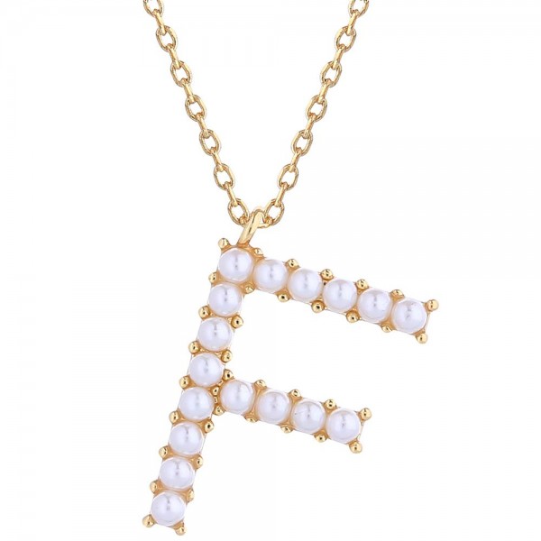Wholesale do Everything Love Chain Link Necklace Pearl Studded Initial Pendant L