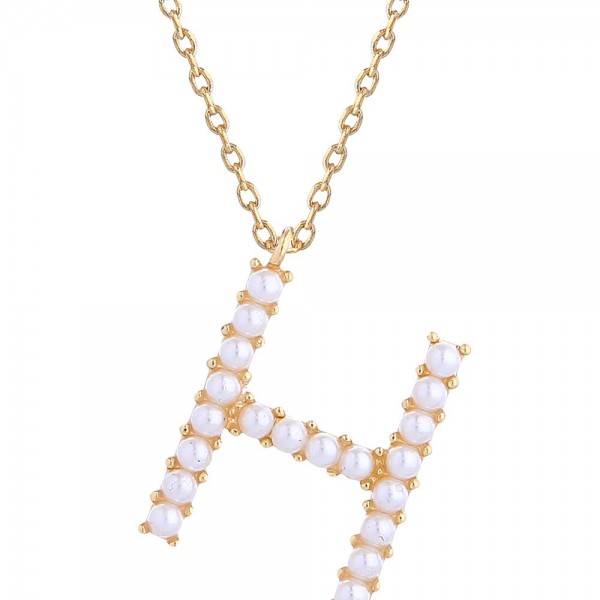 Wholesale do Everything Love Chain Link Necklace Pearl Studded Initial Pendant L
