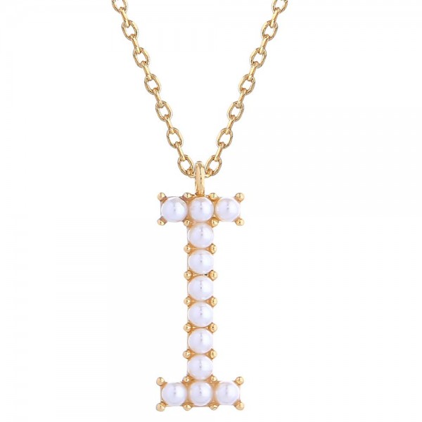 Wholesale do Everything Love Chain Link Necklace Pearl Studded Initial Pendant L