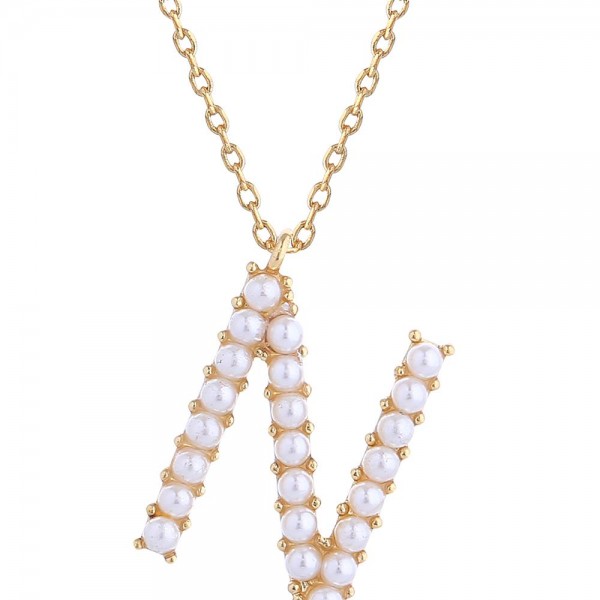 Wholesale do Everything Love Chain Link Necklace Pearl Studded Initial Pendant L