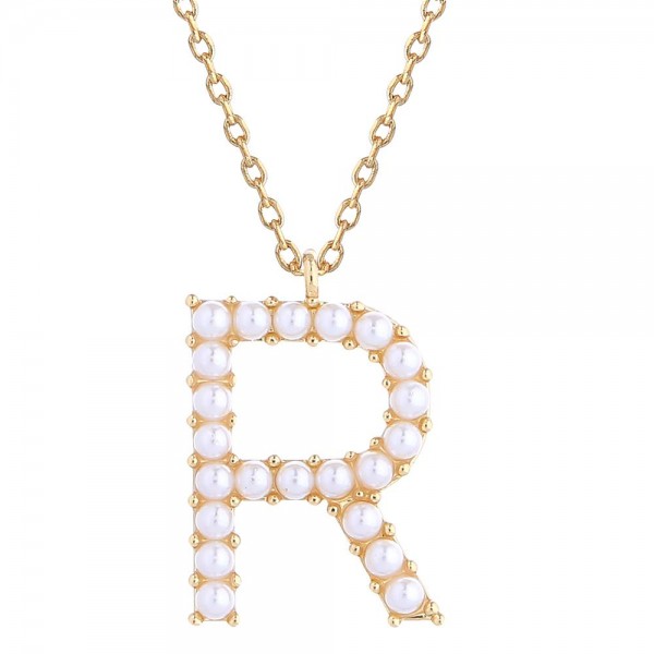 Wholesale do Everything Love Chain Link Necklace Pearl Studded Initial Pendant L