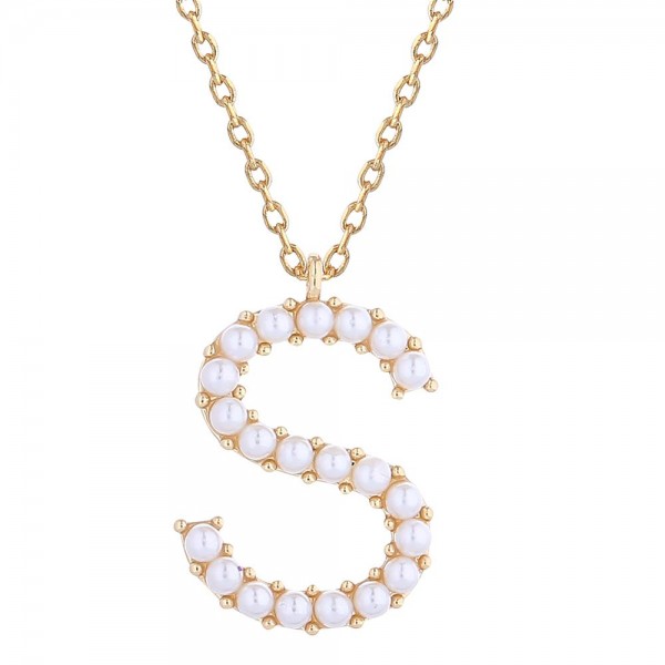 Wholesale do Everything Love Chain Link Necklace Pearl Studded Initial Pendant L