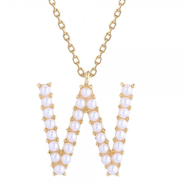 Wholesale do Everything Love Chain Link Necklace Pearl Studded Initial Pendant L