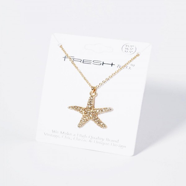 Wholesale chain Link Necklace Pave Rhinestone Starfish Pendant L Extender L