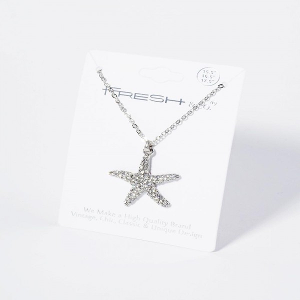 Wholesale chain Link Necklace Pave Rhinestone Starfish Pendant L Extender L