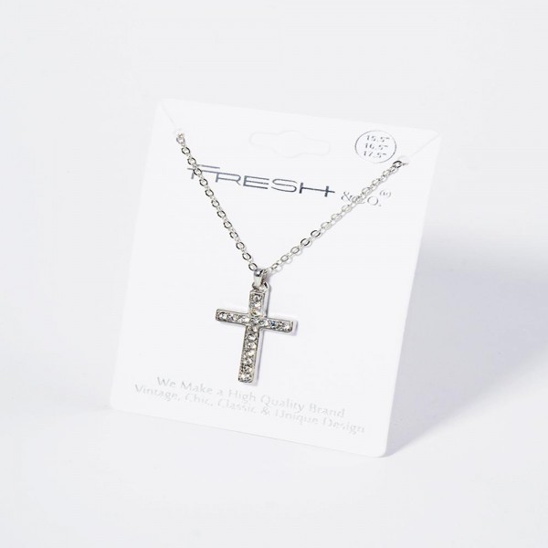 Wholesale chain Link Necklace Rhinestone Studded Cross Pendant L Extender L