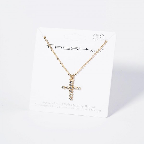 Wholesale chain Link Necklace Rhinestone Studded Cross Pendant L Extender L