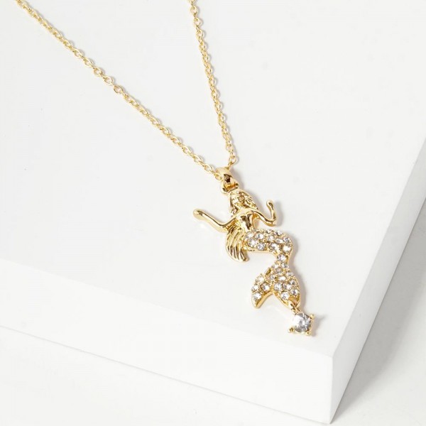 Wholesale chain Link Necklace Rhinestone Studded Mermaid Pendant L Extender L