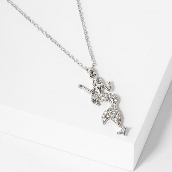 Wholesale chain Link Necklace Rhinestone Studded Mermaid Pendant L Extender L