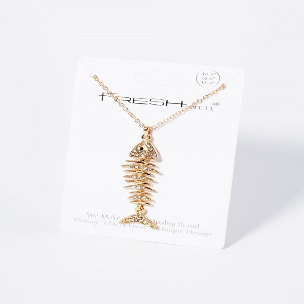 Wholesale chain Link Necklace Rhinestone Studded Fish Skelton Pendant L Extender