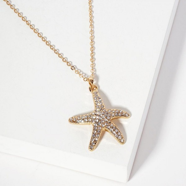 Wholesale chain Link Necklace Pave Rhinestone Starfish Pendant L Extender L