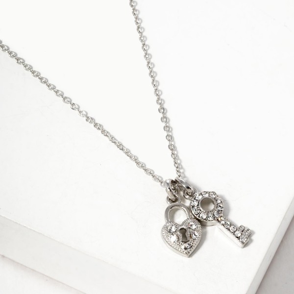 Wholesale chain Link Necklace Heart Lock Key Pendants Rhinestone Accents L Exten