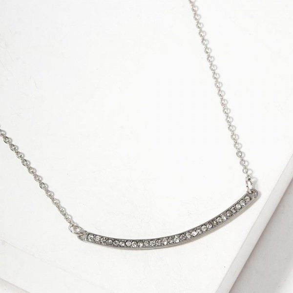 Wholesale chain Link Necklace Rhinestone Studded Curved Bar Pendant L Extender L