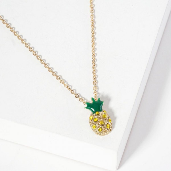 Wholesale chain Link Necklace Rhinestone Studded Pineapple Pendant L Extender L