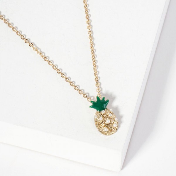 Wholesale chain Link Necklace Rhinestone Studded Pineapple Pendant L Extender L