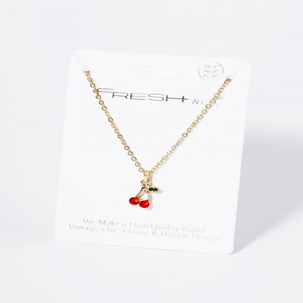 Wholesale chain Link Necklace Rhinestone Cherries Pendant L Extender L