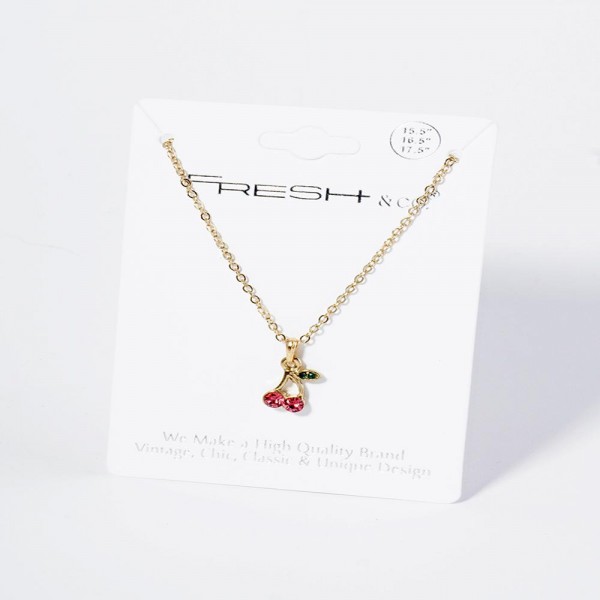 Wholesale chain Link Necklace Rhinestone Cherries Pendant L Extender L