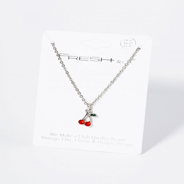 Wholesale chain Link Necklace Rhinestone Cherries Pendant L Extender L