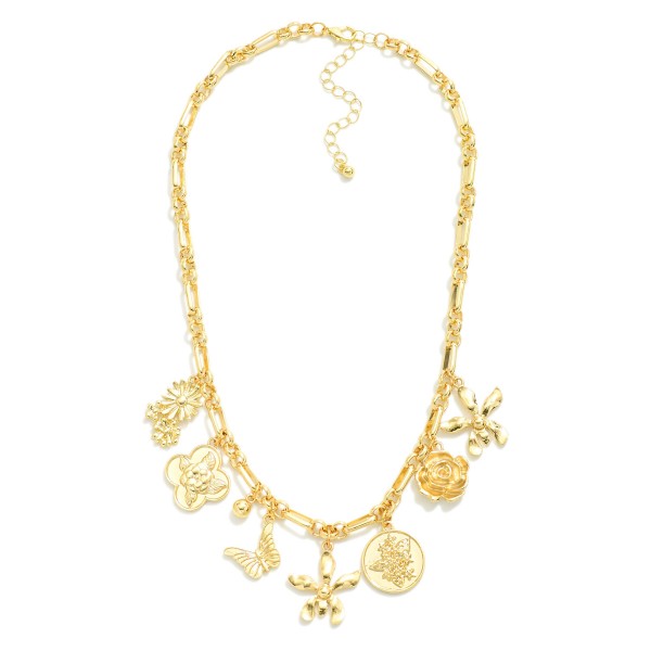 Wholesale chain Link Charm Necklace Metal Tones Flower Charms L Extender L