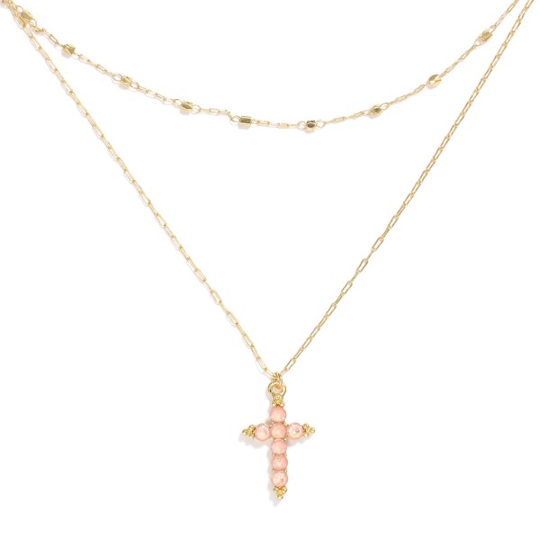 Wholesale set Two Chain Link Necklaces Rhinestone Studded Cross Pendant L Extend