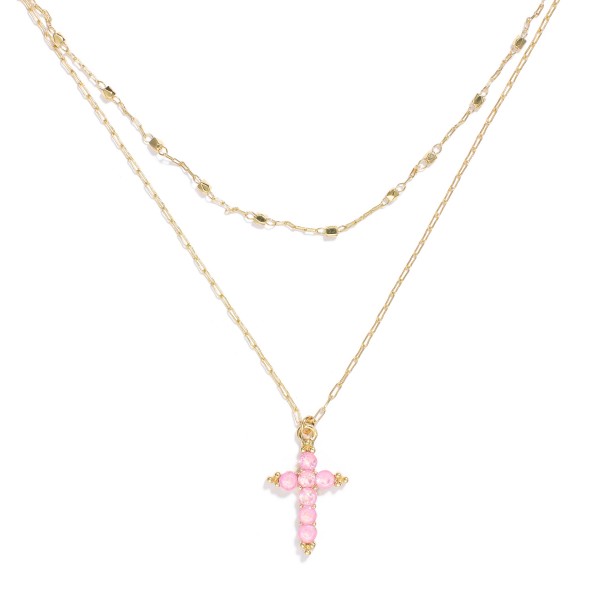 Wholesale set Two Chain Link Necklaces Rhinestone Studded Cross Pendant L Extend