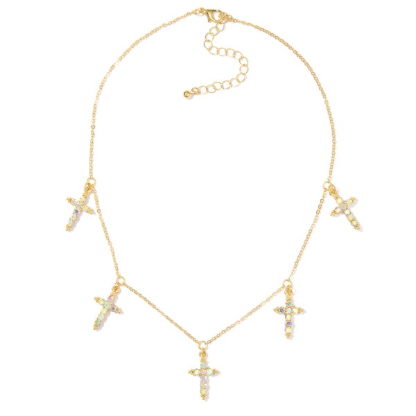 Wholesale chain Link Necklace Rhinestone Studded Cross Charms L Extender L