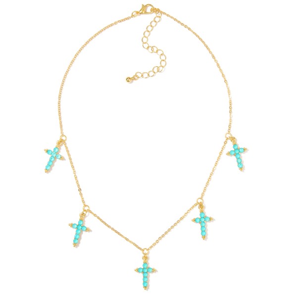 Wholesale chain Link Necklace Rhinestone Studded Cross Charms L Extender L