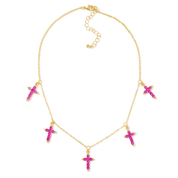 Wholesale chain Link Necklace Rhinestone Studded Cross Charms L Extender L
