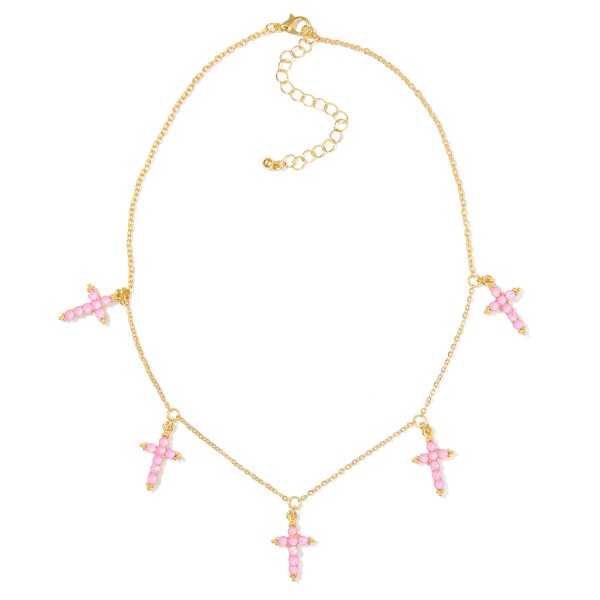 Wholesale chain Link Necklace Rhinestone Studded Cross Charms L Extender L