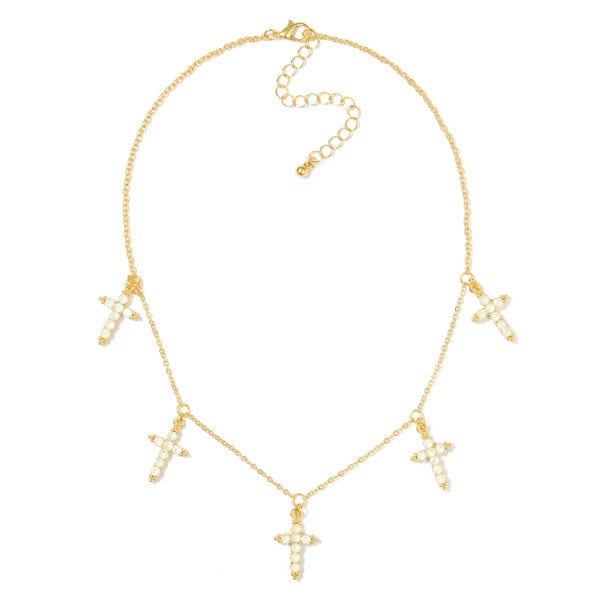 Wholesale chain Link Necklace Rhinestone Studded Cross Charms L Extender L