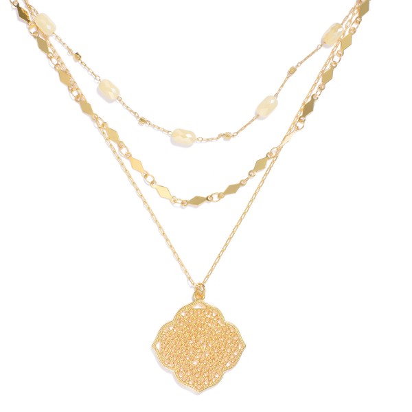 Wholesale set Three Chain Link Necklace Metal Tones Faceted Beads Quatrefoil Pen
