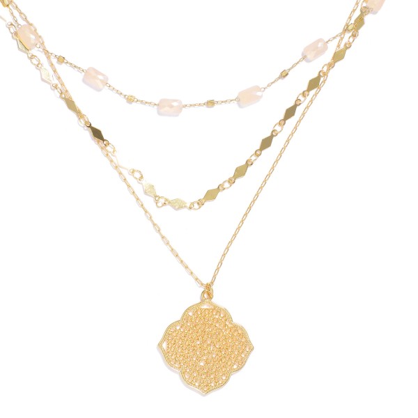Wholesale set Three Chain Link Necklace Metal Tones Faceted Beads Quatrefoil Pen