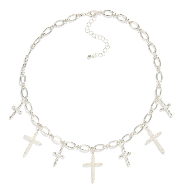 Wholesale chain Link Charm Necklace Pearl Studded Cross Charms L Extender L