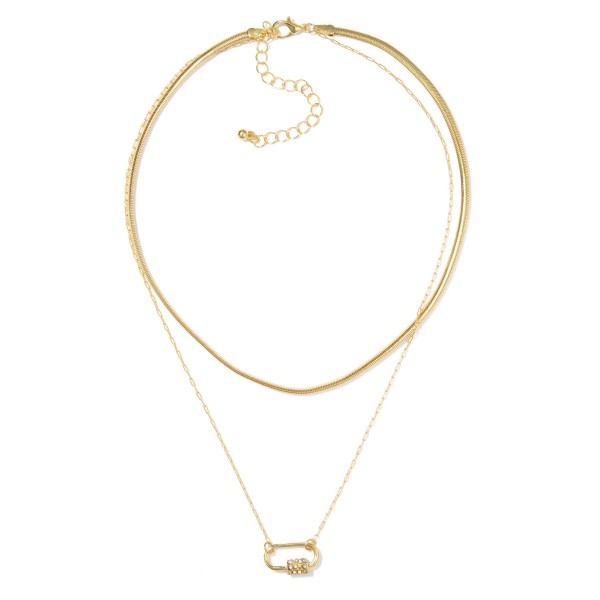 Wholesale set Two Chain Link Necklaces Rhinestone Studded Carabineer Pendant L E