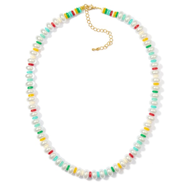 Wholesale flat Pearl Disk Bead Beaded Necklace L Extender L