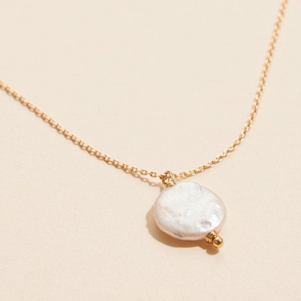 Wholesale dainty Chain Link Necklace Coin Pearl Pendant L Extender L