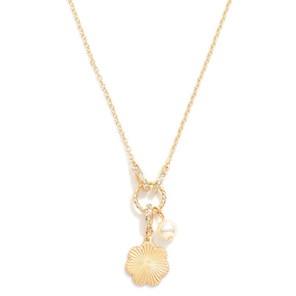 Wholesale chain Link Necklace Twisted Hoop Pendant Pearl Metal Flower L Extender