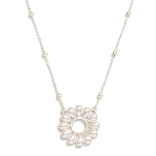 Wholesale chain Link Necklace Flower Pendant Pearl Petals L Extender L