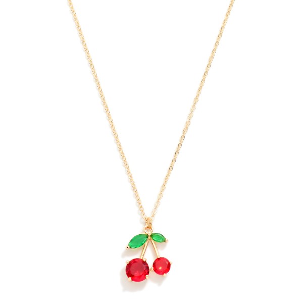 Wholesale gold Chain Link Necklace Rhinestone Cherry Pendent L Extender L