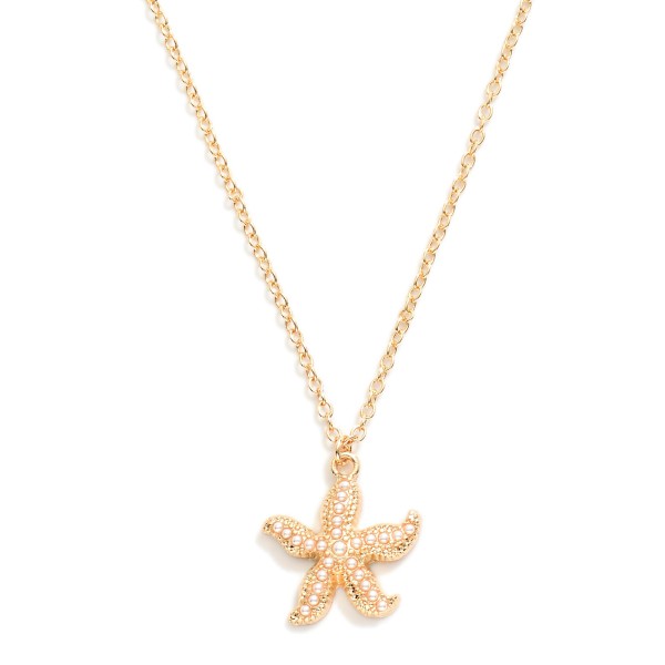 Wholesale gold Chain Link Necklace Pearl Studded Starfish Pendent L Extender L