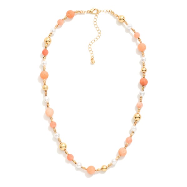 Wholesale beaded Necklace Stone Pearl Metal Tones L Extender L