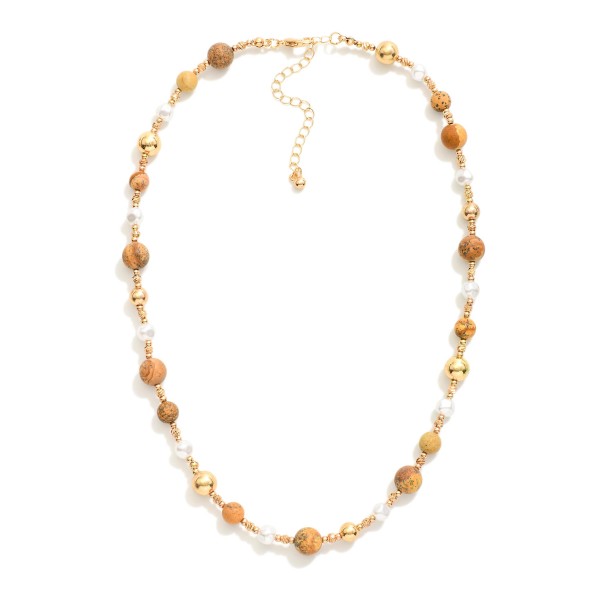 Wholesale beaded Necklace Stone Pearl Metal Tones L Extender L