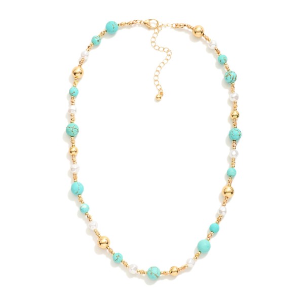 Wholesale beaded Necklace Stone Pearl Metal Tones L Extender L
