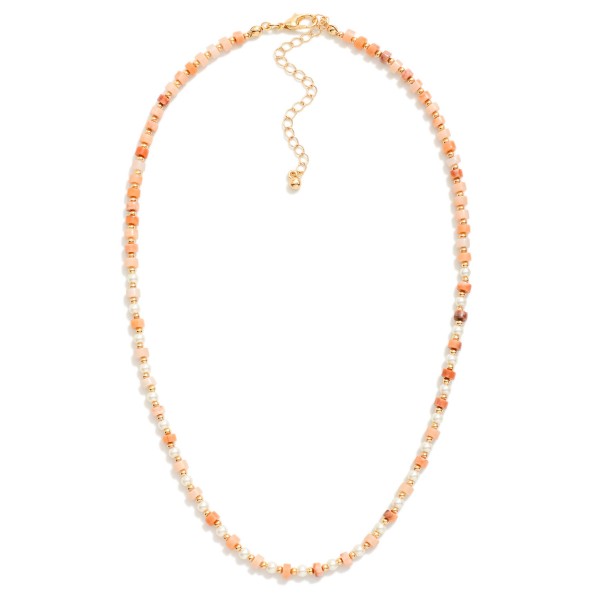 Beaded Natural Stone Necklace With Gold Beaded And Pearl Beaded Details 

- Approximately 16" L
- Extender 3" L

