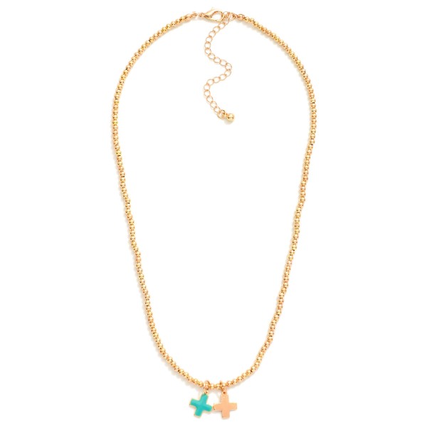 Wholesale metal Beaded Necklace Enamel Plus Cross Pendants L Extender L
