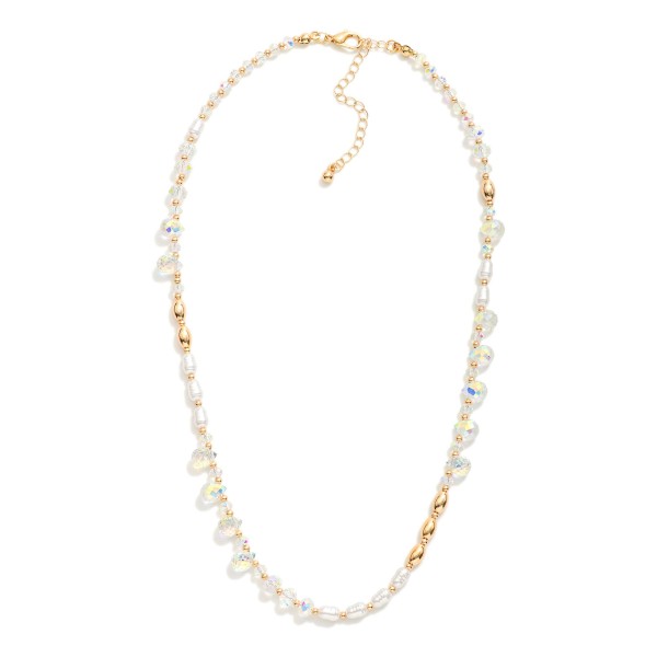 Wholesale beaded Necklace Glass Crystal Teardrops Pearl Metal Tones L Extender L