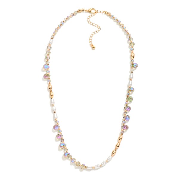 Wholesale beaded Necklace Glass Crystal Teardrops Pearl Metal Tones L Extender L