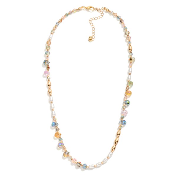 Wholesale beaded Necklace Glass Crystal Teardrops Pearl Metal Tones L Extender L